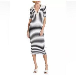 Caroline Constas Ribbed Knit Crochet V-Neck Stripes Midi Dress New with Tags!